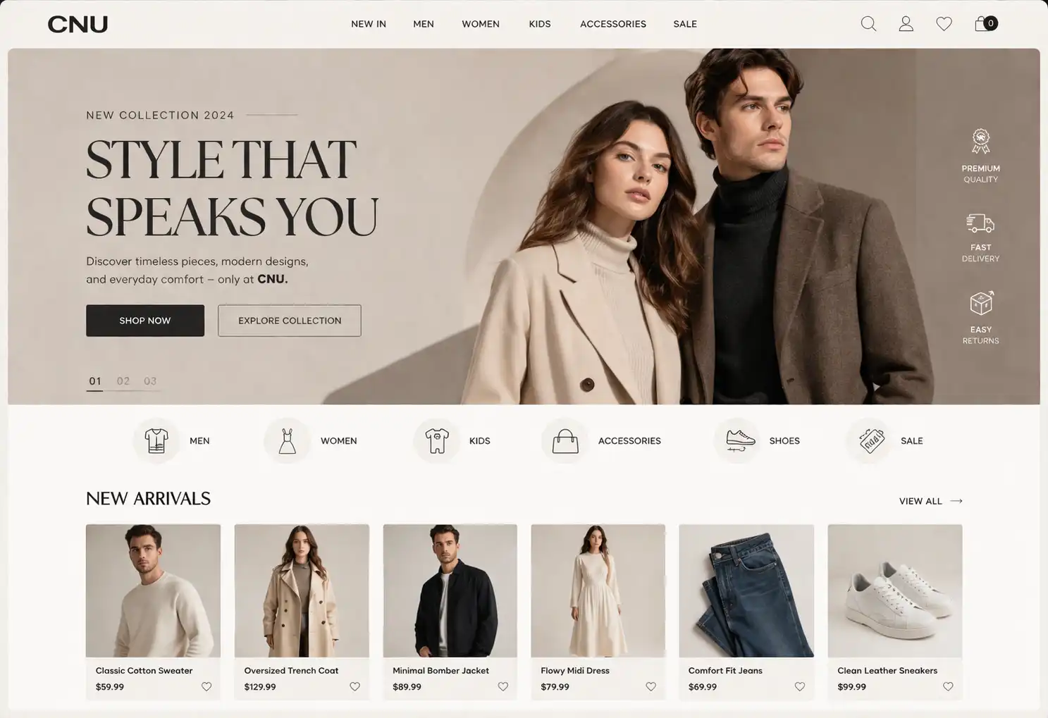Clothing E-commerce UI UX project showcase screen