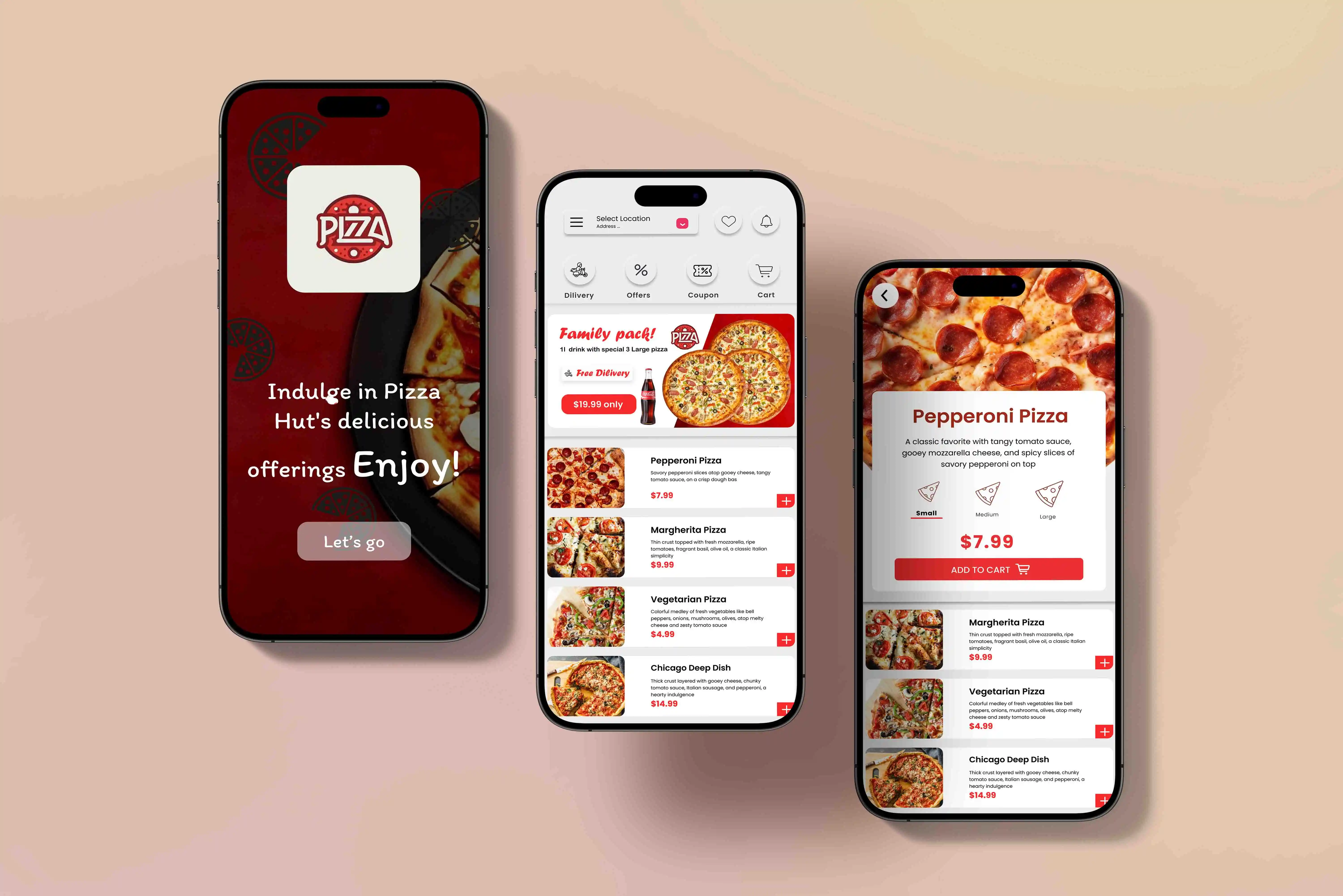 Pizza Delivery App UI UX project showcase screen